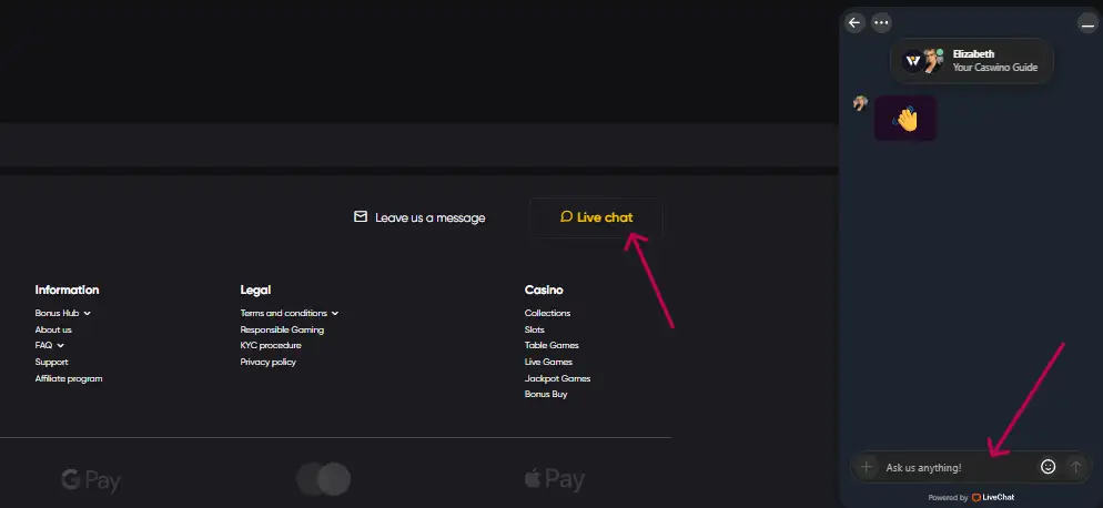 Caswino Casino Live Chat Support